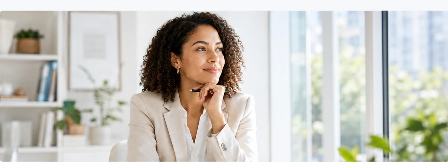A business leader reflecting before making a decision